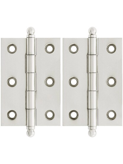 Premium Solid Brass Ball-Tip Cabinet Hinges Pair - 2 1/2 inch by 1 3/4 inch in Polished Nickel.